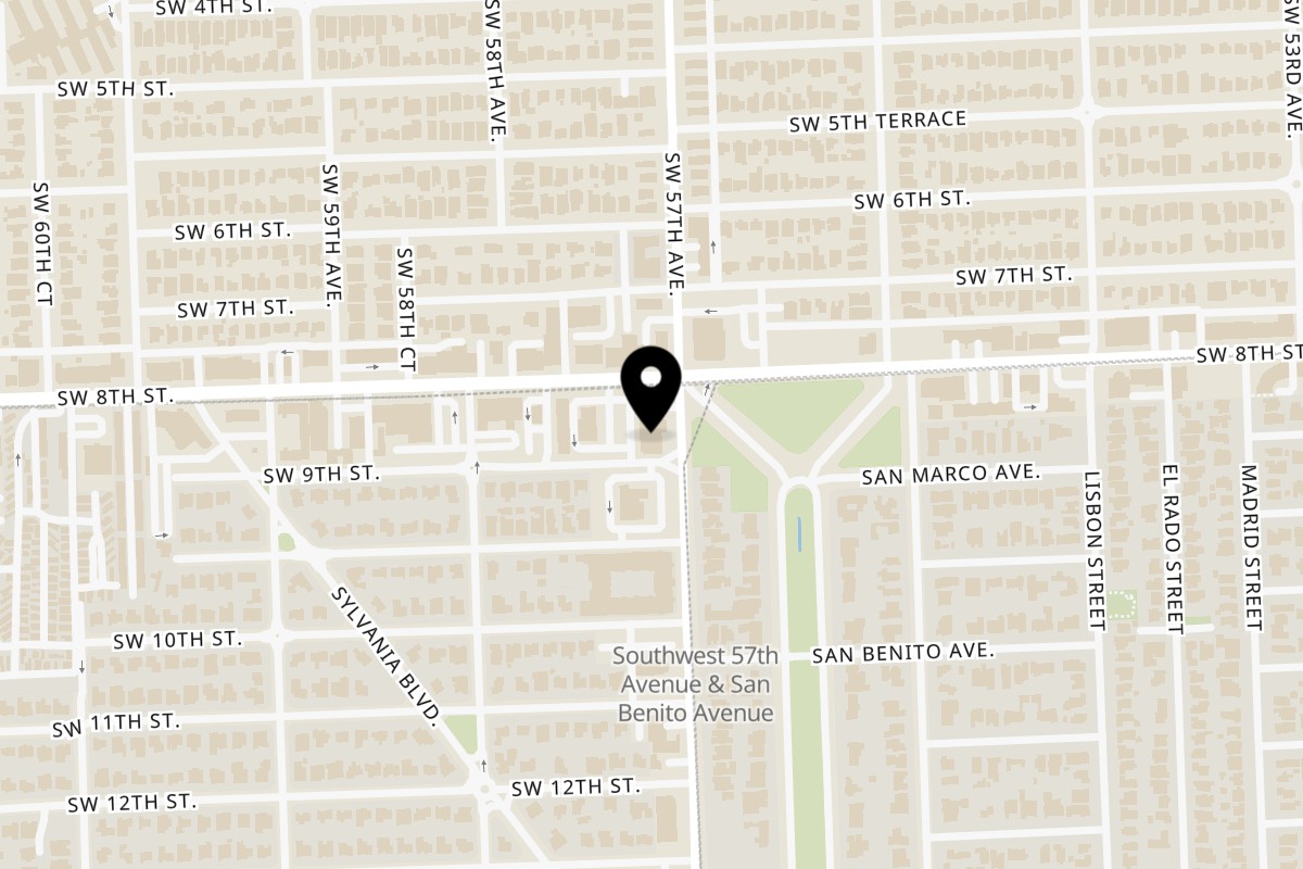 Map showing the location of Luis Galindo Latin American Latin Bakery & Café on 890 SW 57th Ave in West Miami